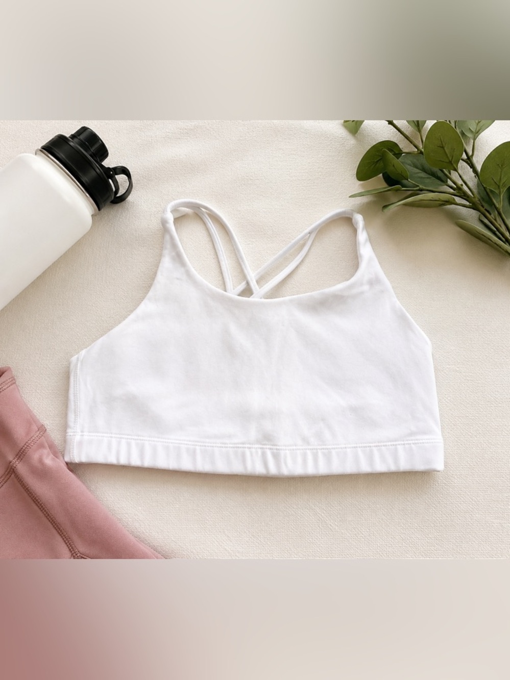 Athleta Girl Strappy Back Sports Bra Size 14 White Yoga Gym Activewear